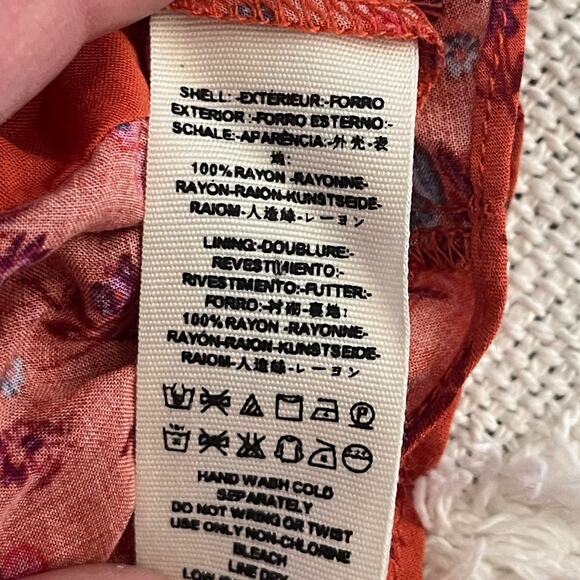 Free People Floral Button-Down Tiered Orange Skirt size small - Picture 6 of 9